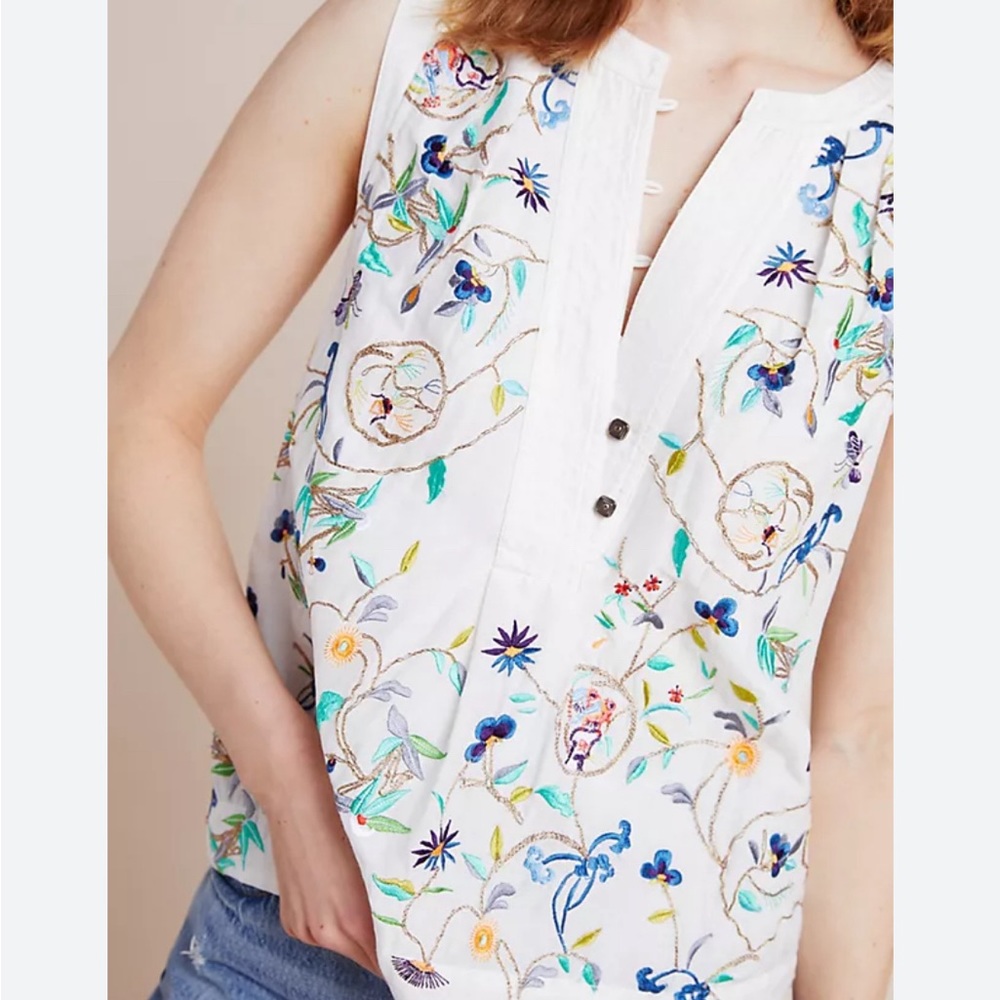 Anthropologie white embroidered top size L NWT
